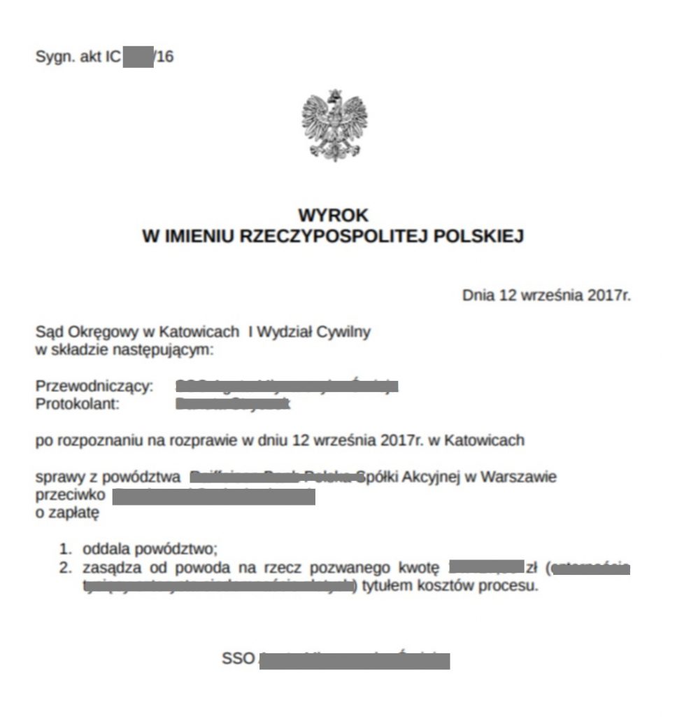 wygrana w sprawie frankowej adwokat Katowice