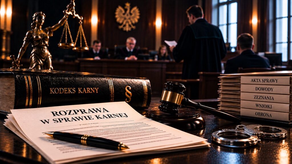 Rozprawa w sprawie karnej – obrona oskarżonego przez adwokata przed sądem